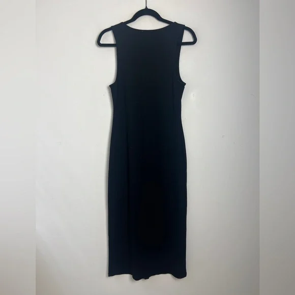 Sezane Size XL Black Fabiola Sleeveless Cotton Ribbed Button Front Midi Dress - Picture 3 of 13